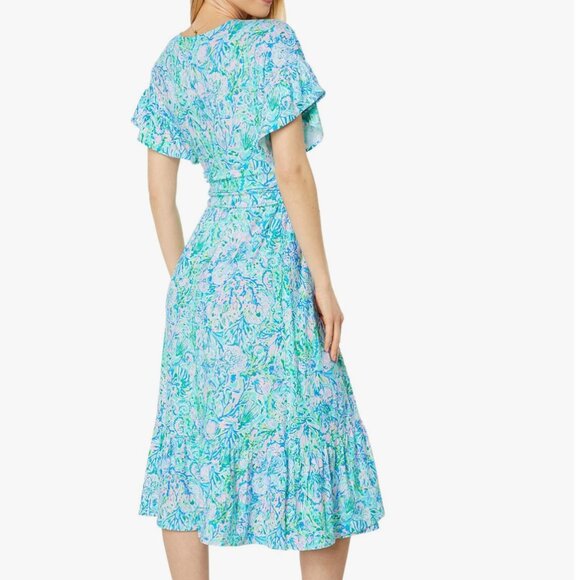 Lilly Pulitzer Juliet Ruffle Maxi Dress in Surf Blue Soleil It On Me sz L - Picture 2 of 5